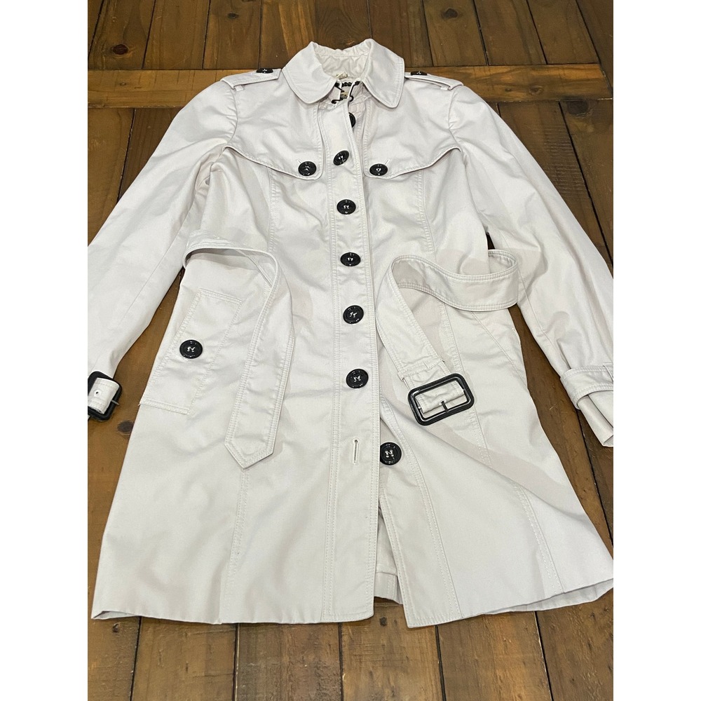 Burberry London Prorsum Trench Coat Stone Beige Belted Button Front Womens Sz 2